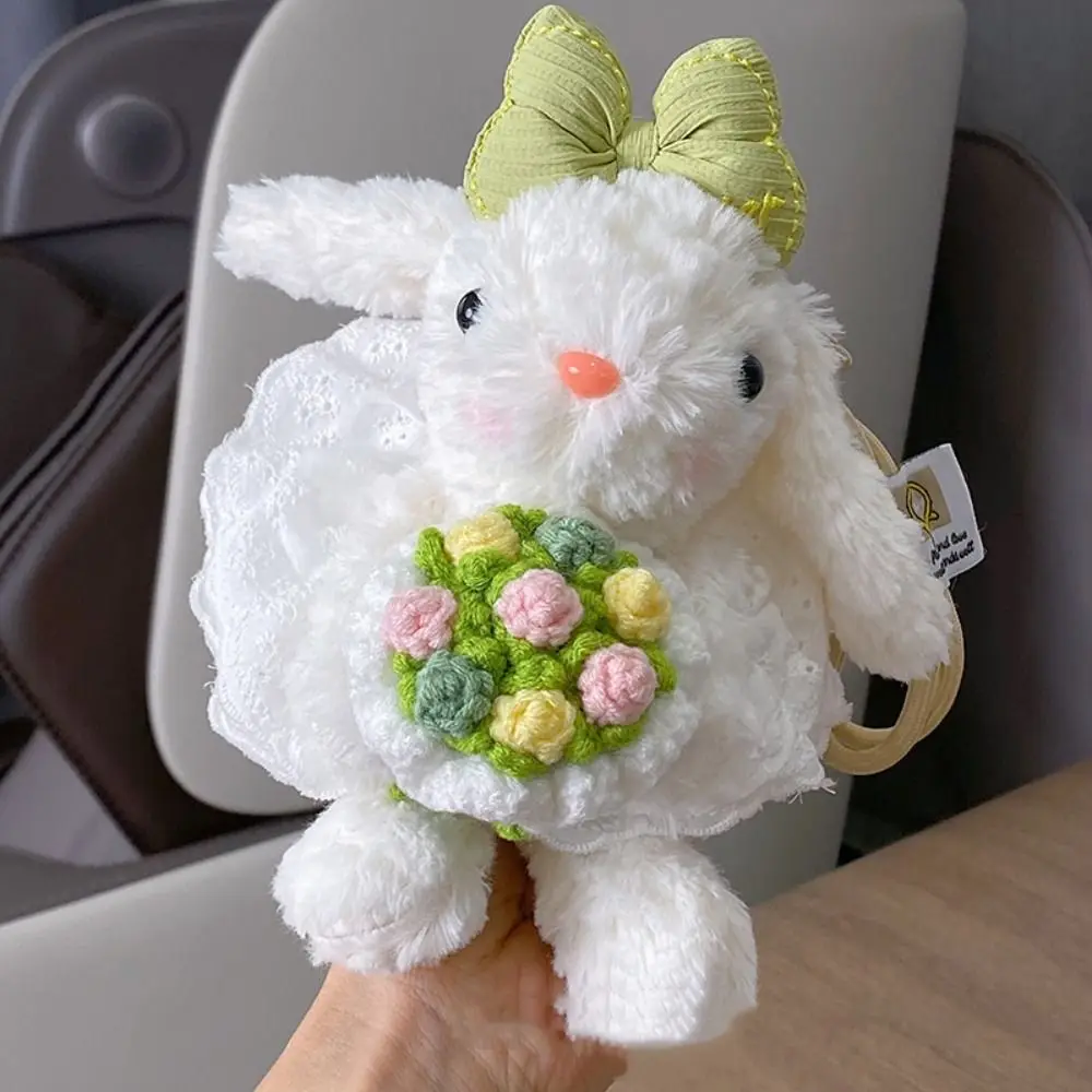 Long-eared Plush Rabbit Pendant Cartoon Bowknot Bunny Keychain Fluffy Hanging Decoration Stuffed Rabbit Women Girls