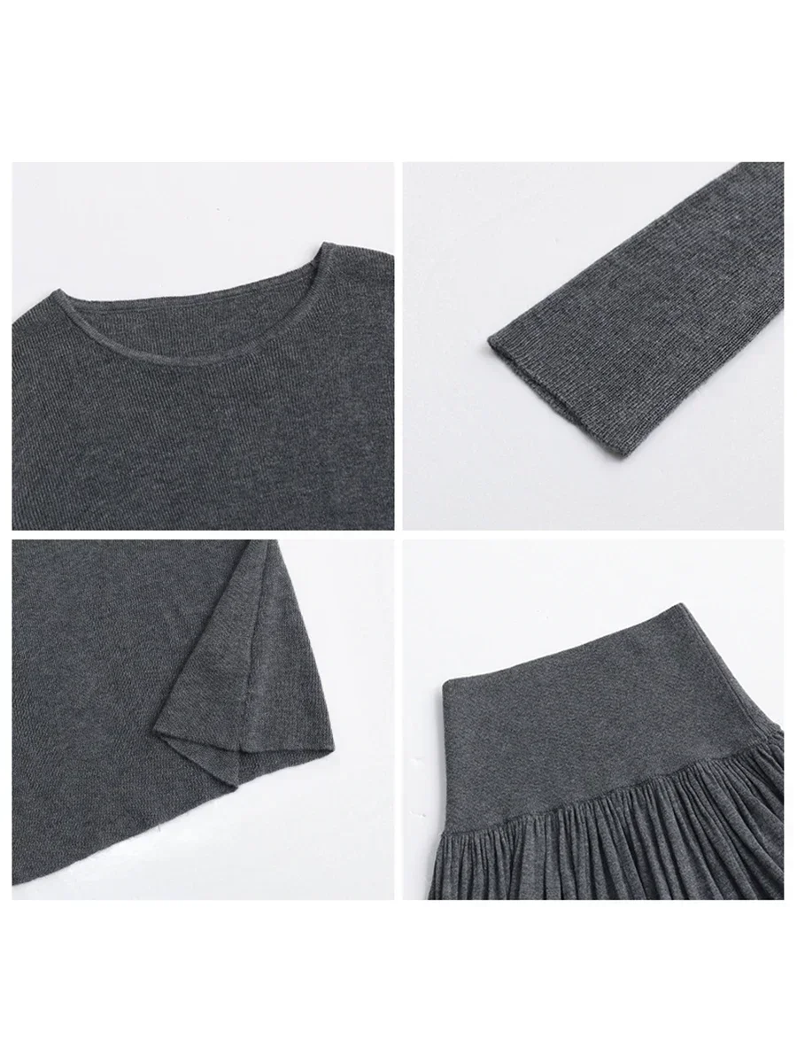CHIC VEN-suéteres ajustados de cuello redondo para mujer, conjunto de Falda plisada con cintura elástica, primavera y otoño, 2024