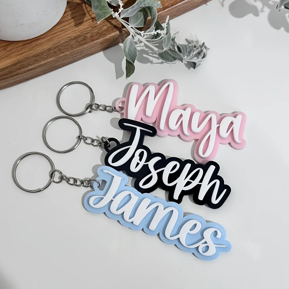 Custom 3D‑Printed Name Keychain, Personalized 3D Raised Cursive Letters Keyring, Custom Name Pendant for Car Bag Key Charm