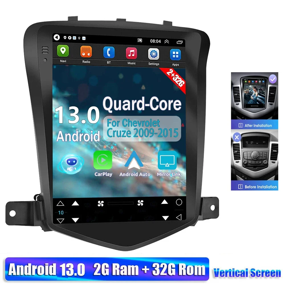 

Android13 Tesla Style Car Radio For Chevrolet Cruze 2008-2012 Navigation GPS Stereo Multimedia Player Vertical Screen