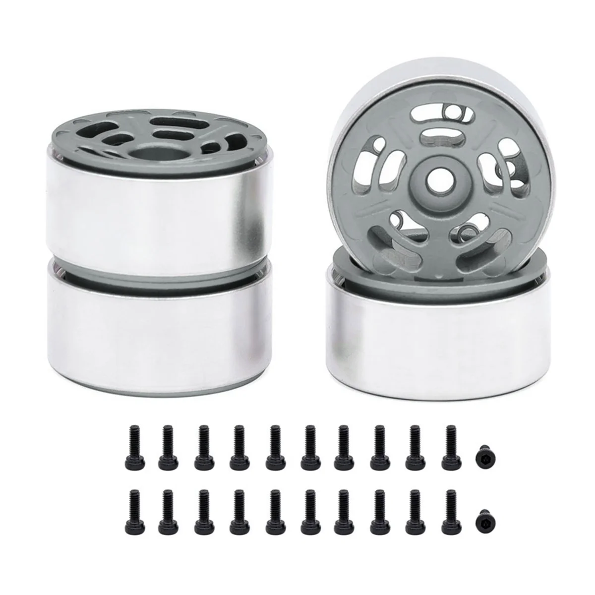 4PCS 1.0in Metal Wheel Rims for 1/24 1/18 RC Crawler Car Axial SCX24 AX24 FCX24 Enduro24 TRX4M,Dual-Hole 5-Spokes Grey