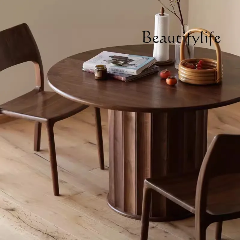 

North American Black Walnut Full Solid Wood Dining Table Modern Cherry Wood Round Dining Table Household Round Dining Table