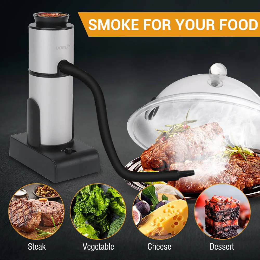 BORUiT Smoke Infuser Molecular Cuisine Smoking Gun Food Drink Cold Smoke Generator Meat Burn for Kitchen Cooking for BBQ Grill