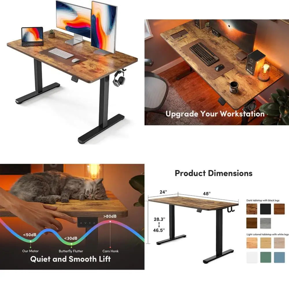 โต๊ะทำงานปรับระดับความสูงได้ด้วยระบบไฟฟ้า ขนาด 48x24 นิ้ว โต๊ะทำงานแบบยืน-นั่ง สำหรับโฮมออฟฟิศ คอมพิวเตอร์เวิร์คสเตชั่น รุ่นวินต้า