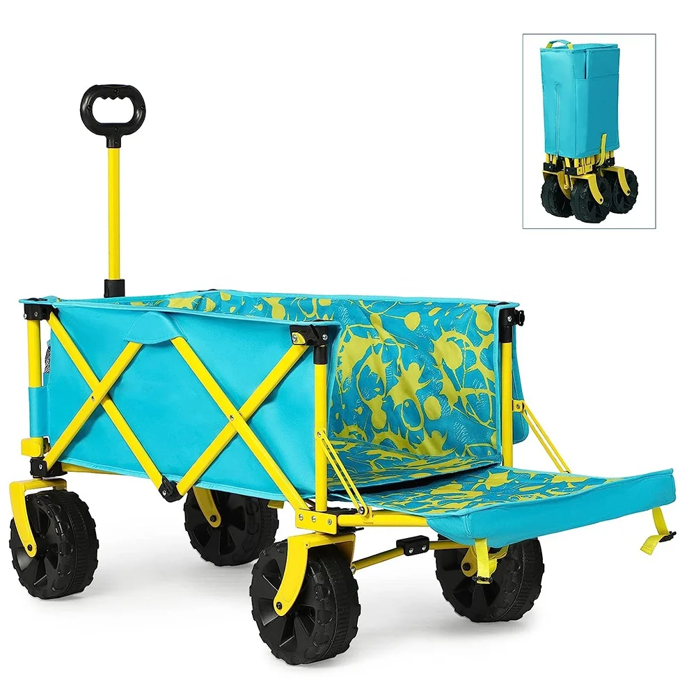 Adjustable Handle Outdoor Alloy Steel Camping Garden Carts Multicolor Beach Wagon Carts with Big Wheels