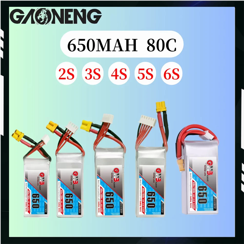 Gaoneng GNB 650mAh 2S 7.4V 3S 11.1V 4S 14.8V 5S 18.5V 6S 22.2V  80C Lipo Battery With XT30 Plug for RC FPV Racing Drone