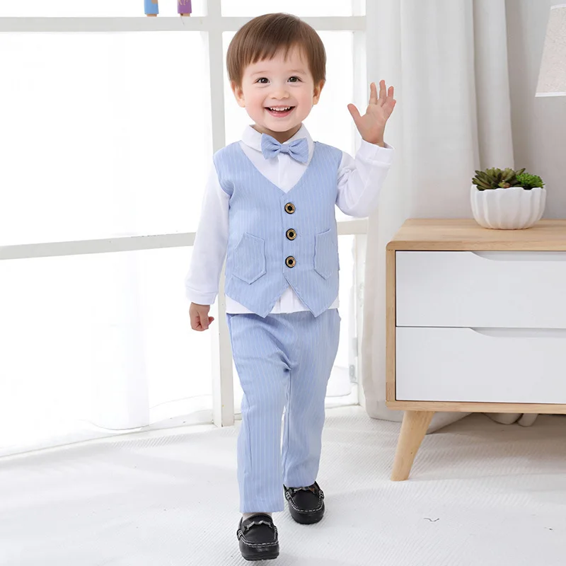 

Spring Autumn Kids Boys Gentleman British Style Suit Set Baby Toddler Formal Outfit Wedding Birthday Baby Party Tops Pants