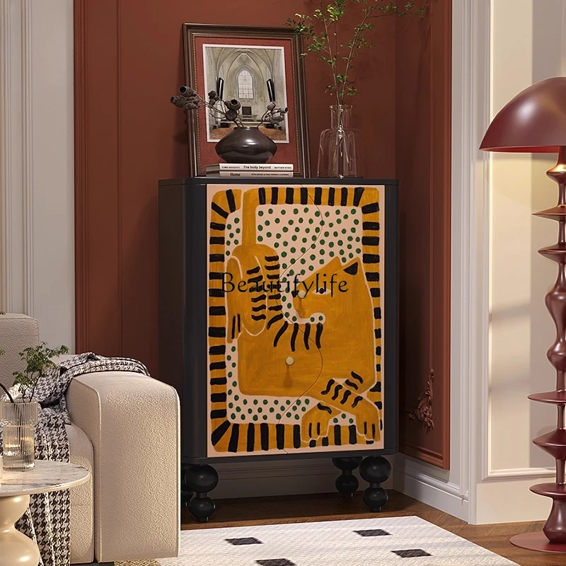 

13Medieval style abstract animal household entrance storage bucket cabinet against the wall storage solid wood cabinet