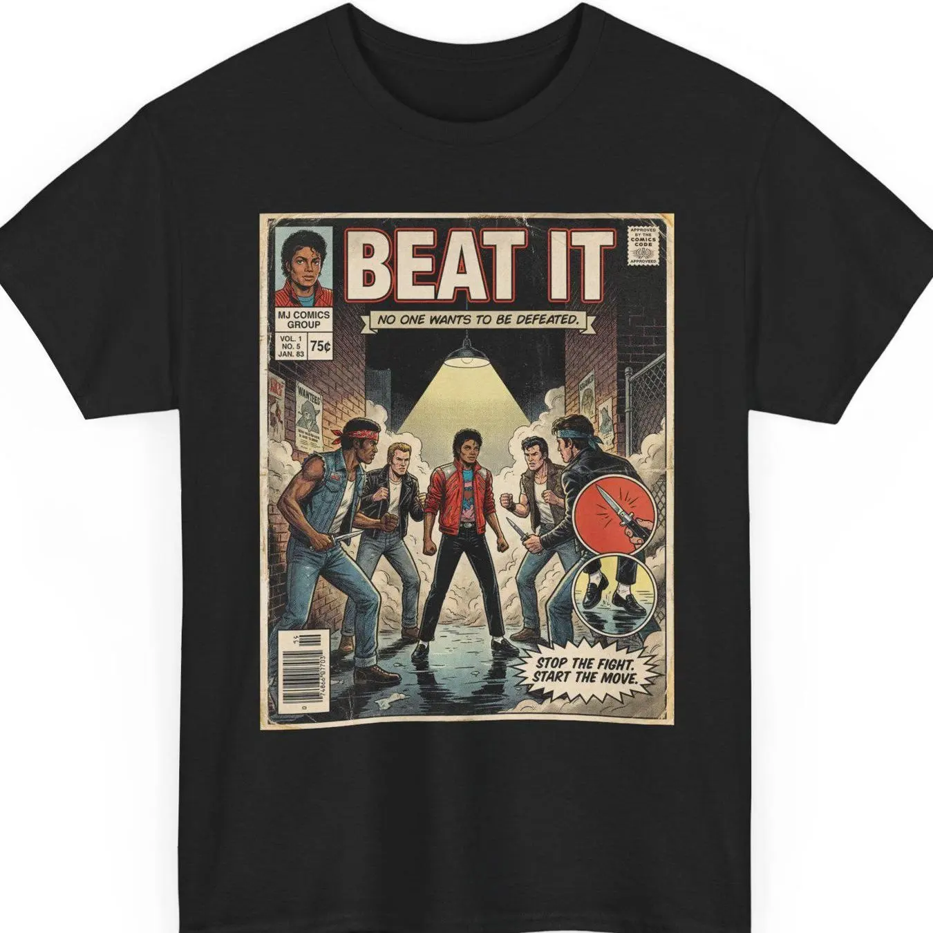 Mj Beat It Comic T Shirt Thriller Era Gang Alley 80S Vintage Graphic Short Sleeve Men's T-shirts for Summer Unisex All-Season
