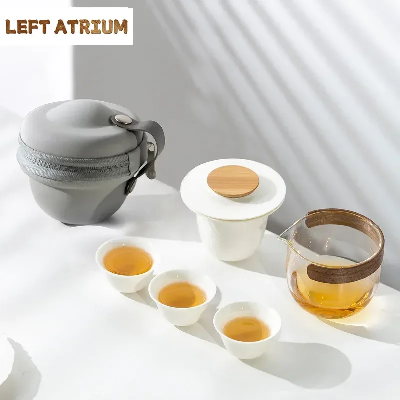 

Travel Tea Set Kit Luxury Set Of Cups Tea Tools Set 1 Pot 3 Cups Tea Maker Organizer Portable Outdoor Handbag Supplies Ornaments