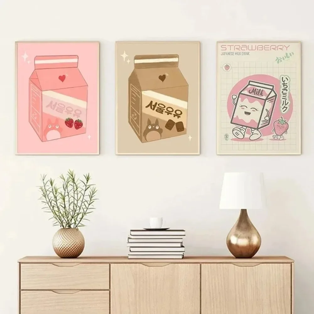 Canvas Painting Wall  Cute Korean Juice Drink Cans Milk Carton Posters Print Pictures Nordic for Store Living Room Home Deco