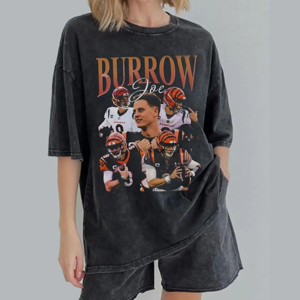 Joe Burrow Vintage Washed Shirt Retro 90's Fans Tee Gift Hot 2023 TShirt Quarterback Homage Graphic TShirt