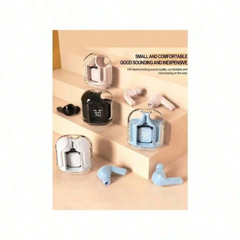 1 Transparent Wireless Bluetooth Earphone, Stereo Wireless Earphone, LED Battery Display, Type-C Charging Case