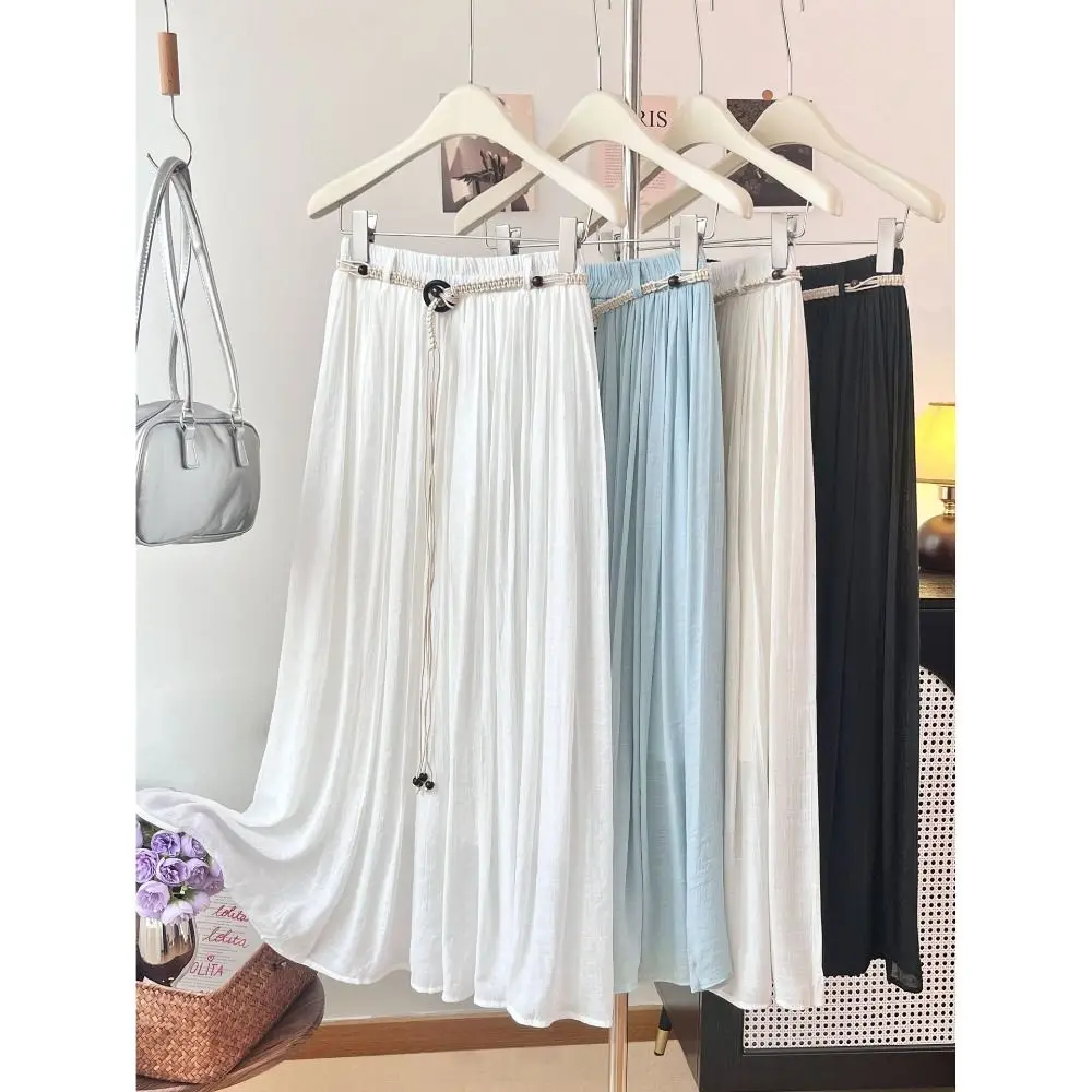 

Trendy Vintage Boho Women's Skirt Cotton Linen Luxury High Waist Skirt with Belt Elegant Design Harajuku Skirt for Women