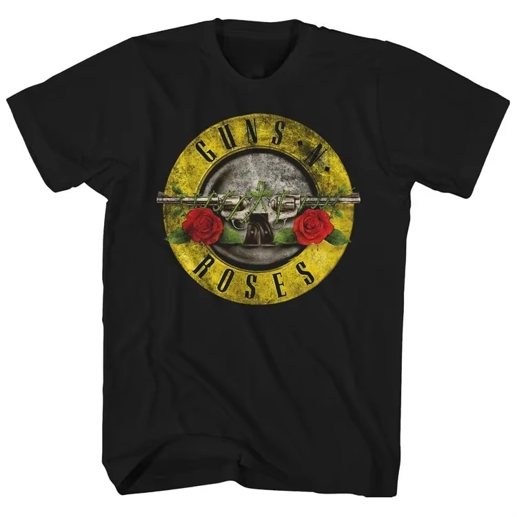 Summer Pistol Rose Pattern Guns N'Roses Rock Guns and Roses Band Casual T-Shirt Men's Clothing Women's Y2K Street T Shirt