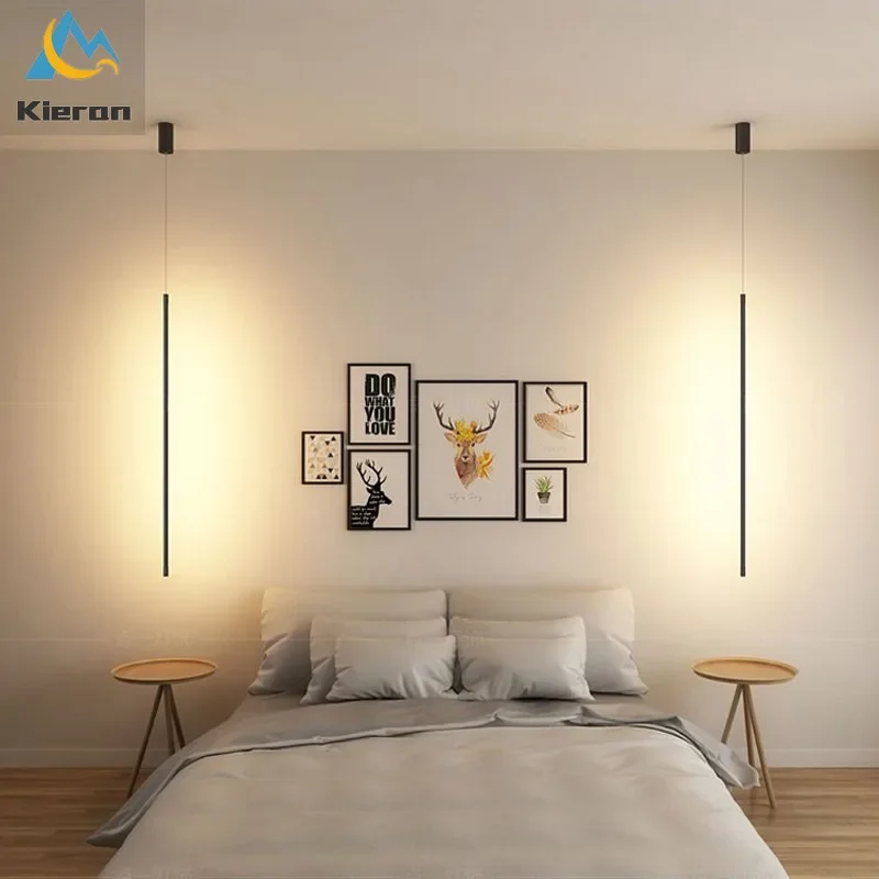 Imagem -02 - Simples e Moderno Tira Longa Led Lustre Quarto Estudo Escritório Lâmpada de Cabeceira Pingente Sala Estar Decoração Iluminação Pingente Luzes