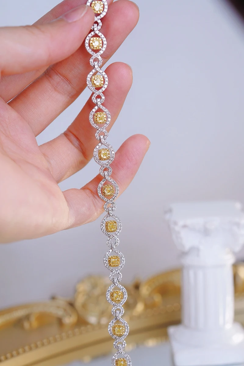 LUOWEND 100% 18K White Gold Bracelet Luxury Elegant Style Real Natural Yellow Diamond Bracelet for Women High Party Jewelry