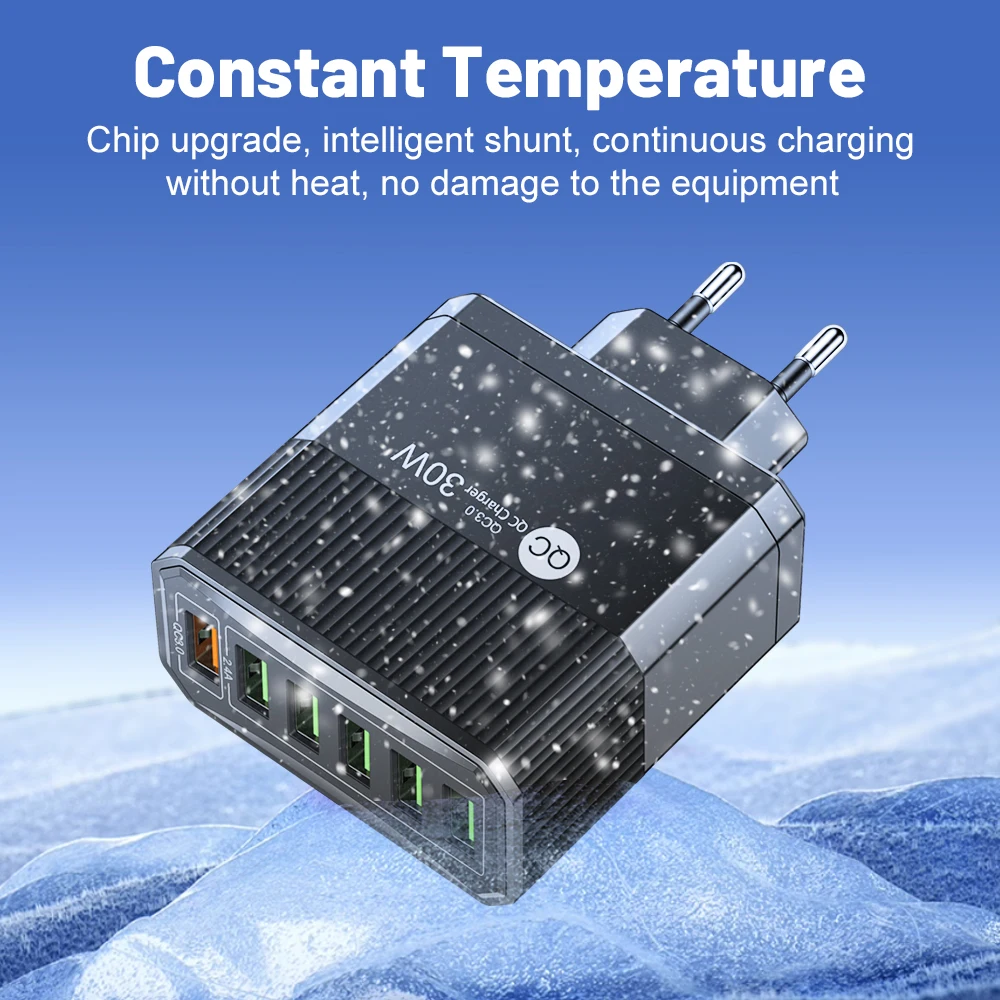 6 портов USB зарядное устройство 30 Вт зарядное устройство для быстрой зарядки Quick Charge3.0 адаптер питания для iphone Xiaomi Samsung Huawei зарядные устройства для сотовых телефонов