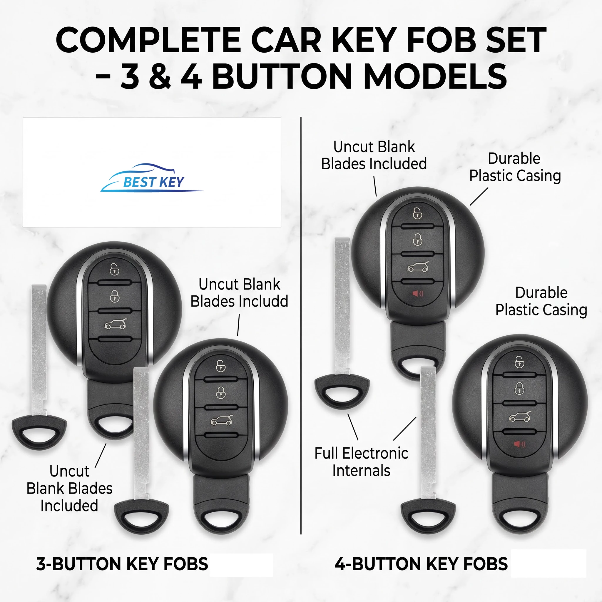 BEST KEY  For BMW Mini Cooper F54 F55 F56 F57 F60 2015 -2018 3/4 Buttons Car Key Case Holder Smart Remote Fobs Cover Shell - view 2