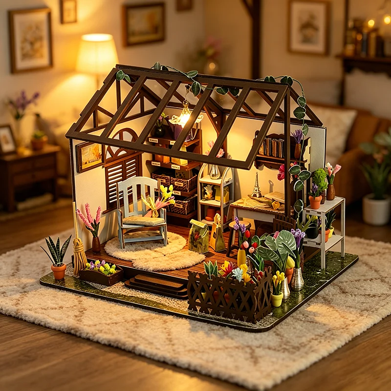DIY Miniature Cabin Kit Wooden Assembly Cozy Attic Villa Forest Style Home Decor Handcraft Gift