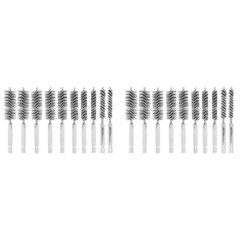 A84E-20Pcs Stainless Steel Bore Brush In Different Sizes 1/4Inch Hex Shank,Wire Brush Attachment For Drill Set
