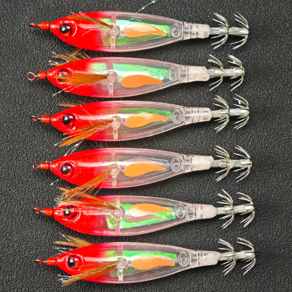 12pcs 8cm Egi Set Horizontal Squid Jig Squid Lure UV Flash Tinsel Stable Horizontal Stain Steel Hook For Eging Fishing