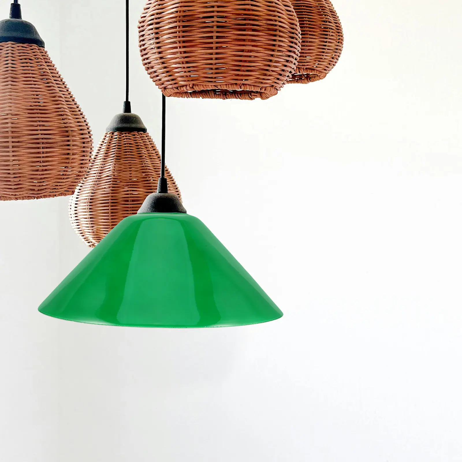 

Green Vintage Glass Lamp Shade E27 Bell Shape Replacement for Table Desk Study Library Reading Lamps Retro Decorative Light