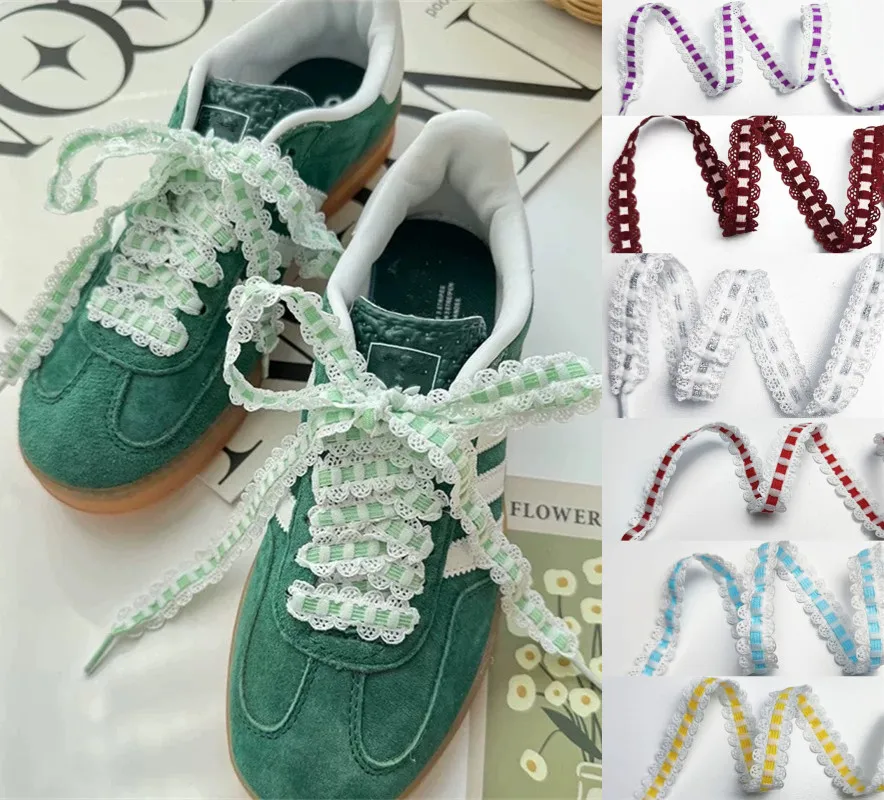 Ruffle Lace Shoelaces Non Slip Stretchy DIY Decorative Grid Shoe Laces For Casual Shoes White Sneakers Sports Shoes DE Trainer