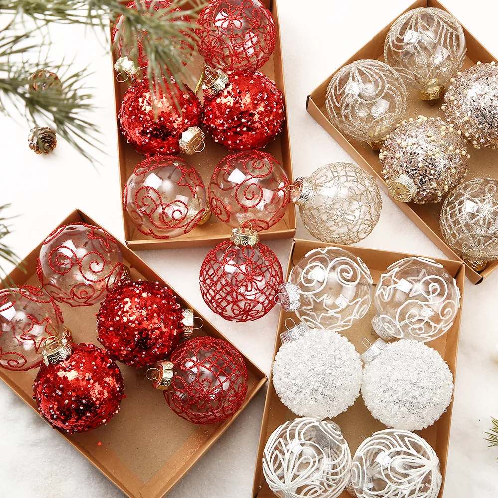 6/8cm 6pcs High-quality Transparent Painted Christmas Ball Set Christmas Decorations Christmas Tree Hanging Ornaments - Image 2