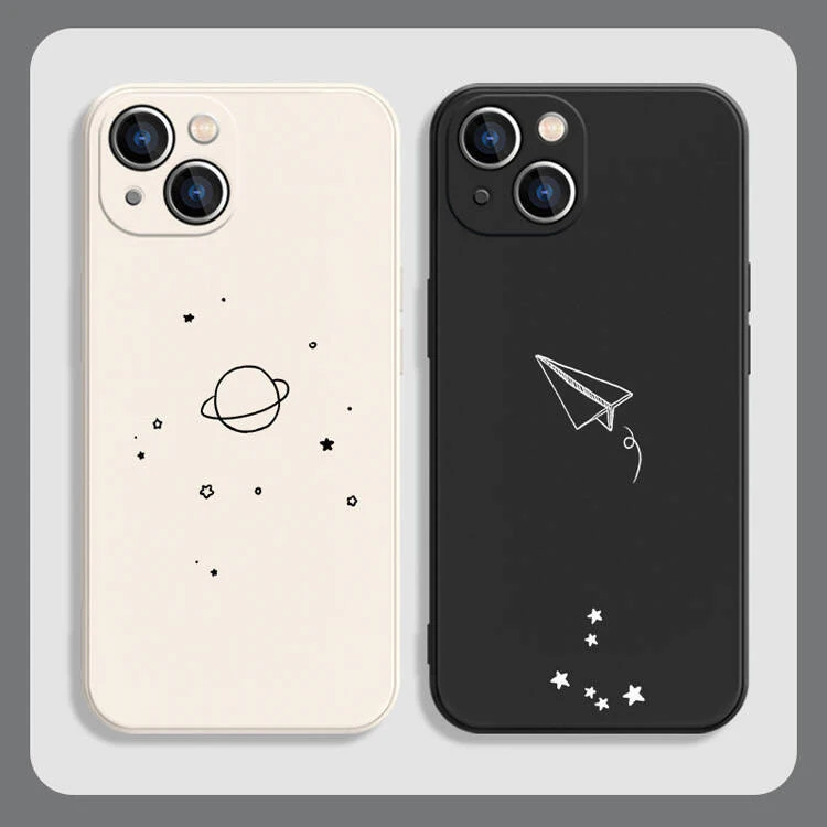 Phone Case for IPhone 15 Pro Max 13 12 11 XS MAX X XR 7 8 14 Plus Shockproof Simple Star Planet Airplane Couples Cover