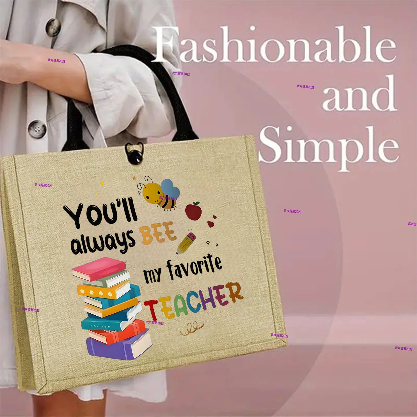 European and American Literary Linen Handbag, Teacher Theme Printing, Lightweight and Breathable Outdoor Commuting Linen Bag