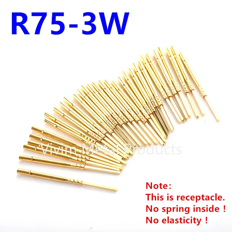 100PCS R75-3W Test Pin P75-B1 Receptacle Brass Tube Needle Sleeve Seat Wire-wrap Probe Sleeve Length 26.5mm Outer Dia 1.32mm