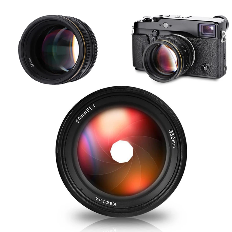 Kamlan 50mm f1.1APS-C Large Aperture Manual Focus Lens for Canon EOS-M SONY E-Mount Fuji X M4/3 Mirrorless Cameras