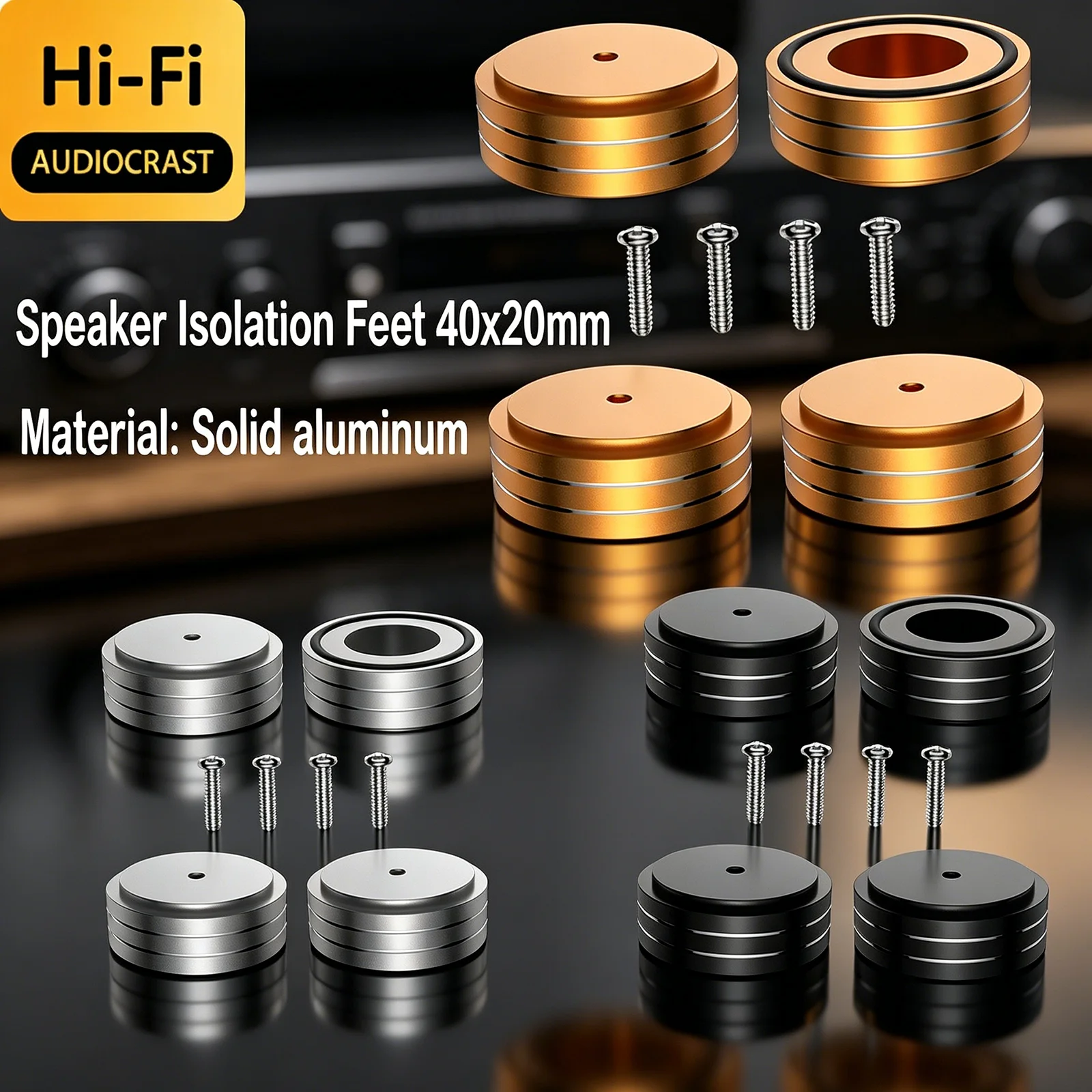 4 Piezas de Soportes de Aislamiento para Altavoces de Aluminio Sólido Mecanizado de 40x20mm, Base Amortiguadora de Audio HiFi para Amplificador, Tocadiscos, DAC, Chasis de PC