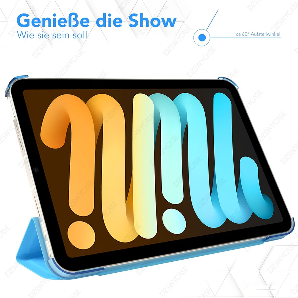 iPad Mini 7 (A17 Pro 2024) / Mini 6 2021 8.3インチ用スマートケース、三つ折りスタンド機能、保護カバー、オートスリープ/ウェイク機能付き