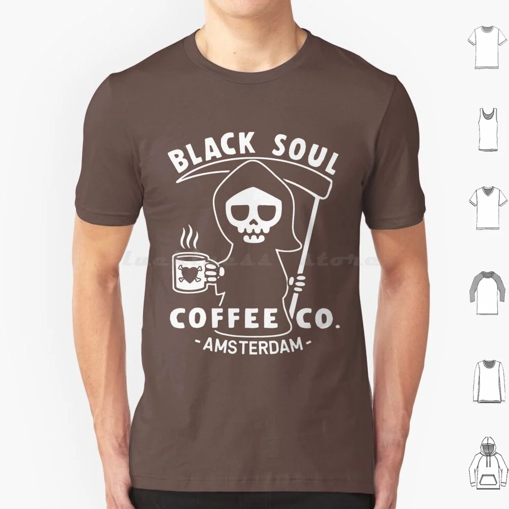 

Забавная футболка Coffee Black Soul Coffee Cafe Grim Reaper Cool Retro Vintage Graphic Dutch Coffee Holandia 6xl Хлопковая крутая футболка