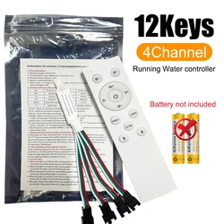 12Key Running-Water Controller 4Channel White/Black RF Remote For DC5V-24V WS2811 Flowing Horse Single Color Pixel Strip Light