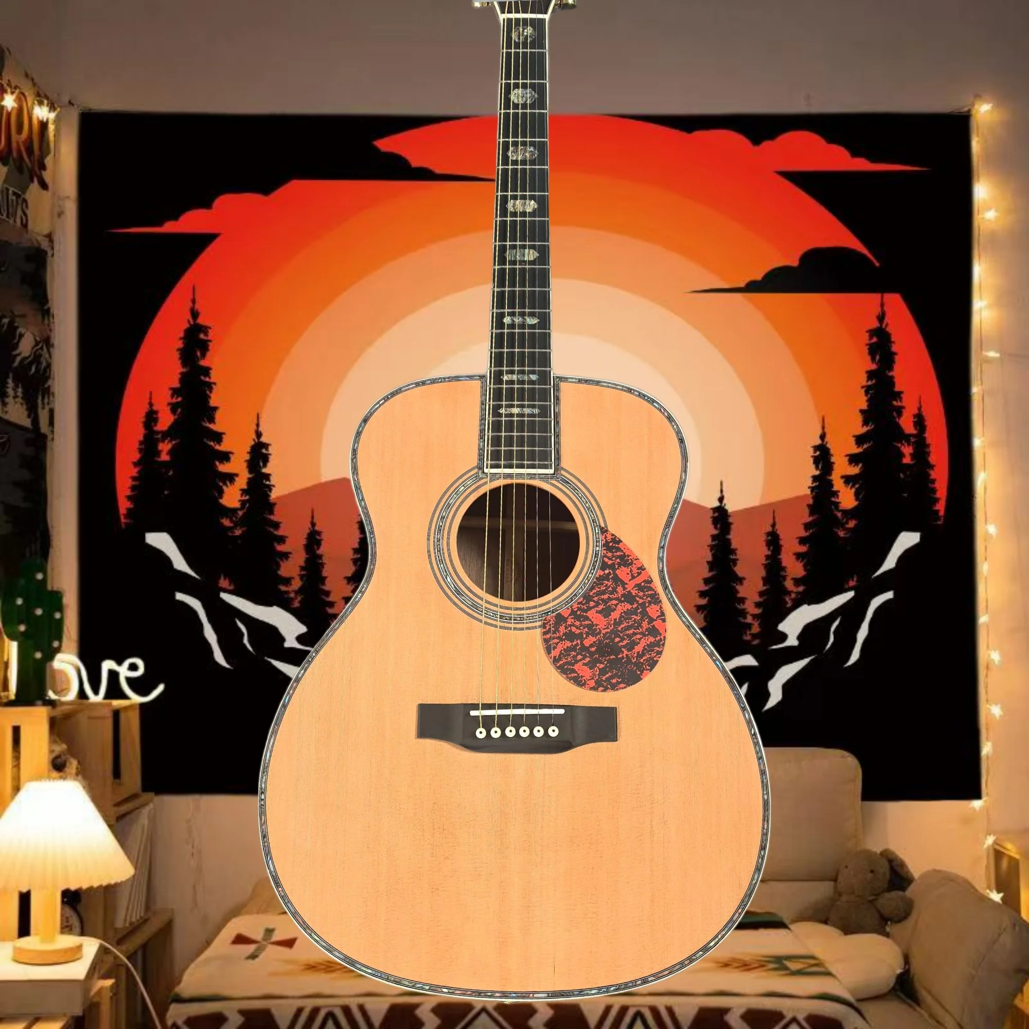 Hot sale OM45 Series Acoustic Guitar Red Cedar Body Solid Top Profile Full Abalone Shell Inlaid Acoustic Unisex 6 Strings
