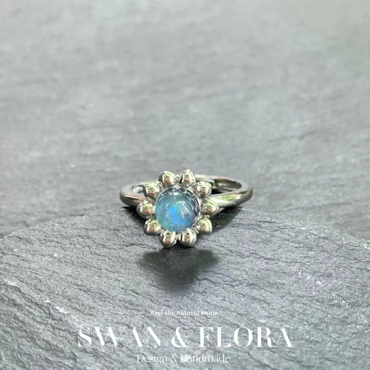 

MM Natural labradorite Moonstone Ring Adjustable Female Simple Ring Jewelry for Women Gift Wholesale High Quality Vintage Fine