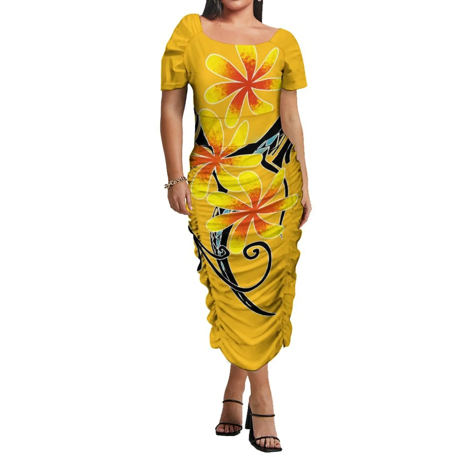 

Summer Women'S Pleated O-Neck Dress Plus Size 8xl Pacific Island Art Polynesian Luxury Design Dress Free Shipping