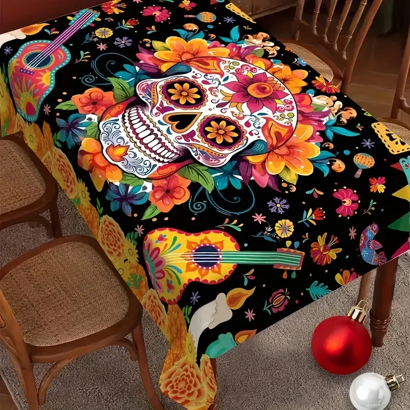 One vitality skeleton festival skull tablecloth, with chrysanthemum pattern on polyester fabric, woven in a rectangular shapeyzb