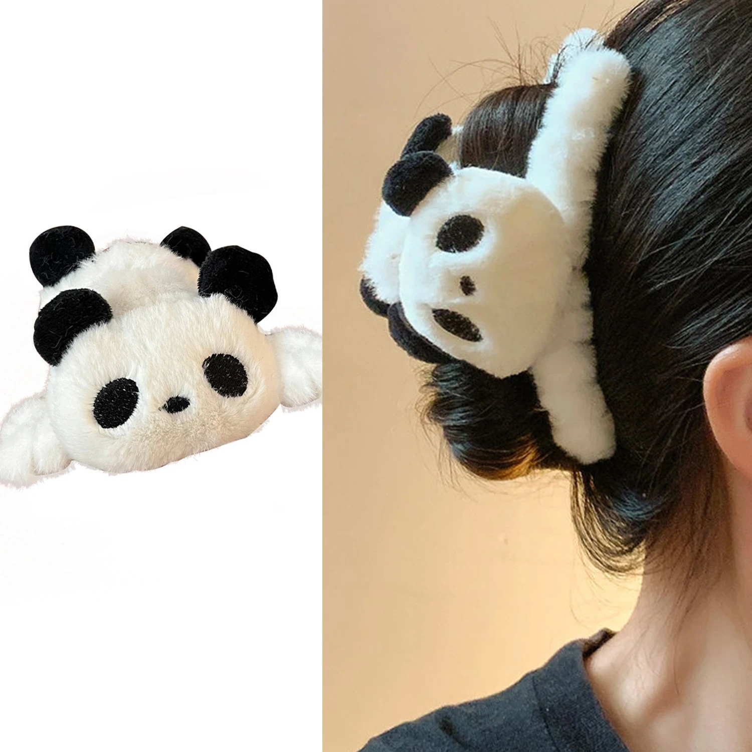 Pinzas de pelo de Panda de felpa para mujer, pasadores elegantes, horquillas de cangrejo, Clips de estilo, accesorios para el cabello para niñas, nuevo diseño de invierno