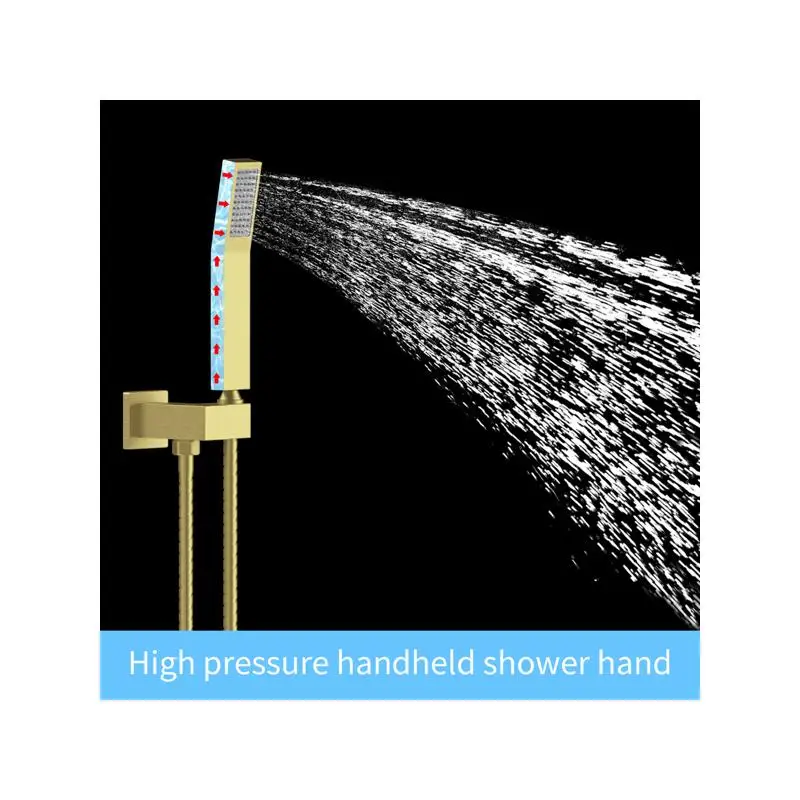 مجموعة كومبو لنظام دش الأمطار مع رأس دش مقاس 12 بوصة وصنبور محمول، لمسة نهائية ذهبية مصقولة، صمام نحاسي خشن #4