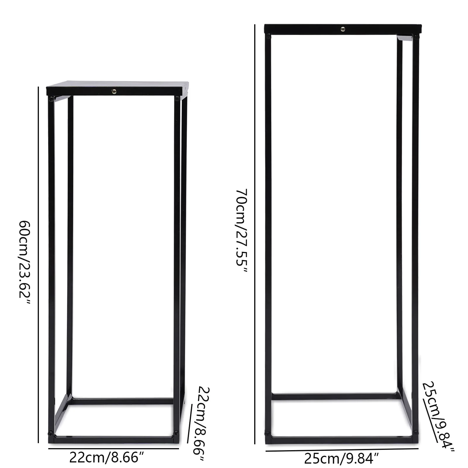 2Pcs Tall Plant Stand Wedding Flower Rack Pot Holder Modern Square Plant Table Black Metal Pedestals Stand Flower Shelf Rack