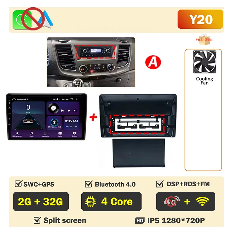 Auto Radio Android voor Ford Transit Custom 350 Transit V363 2020-2022 Multimedia Videospeler Navigatie GPS GEEN 2din Head Unit