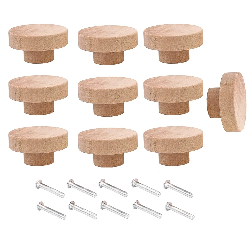 10Pcs Round Unfinished Wood Drawer Knobs 50mm Dia Wood Furniture Cabinet Dresser Pulls