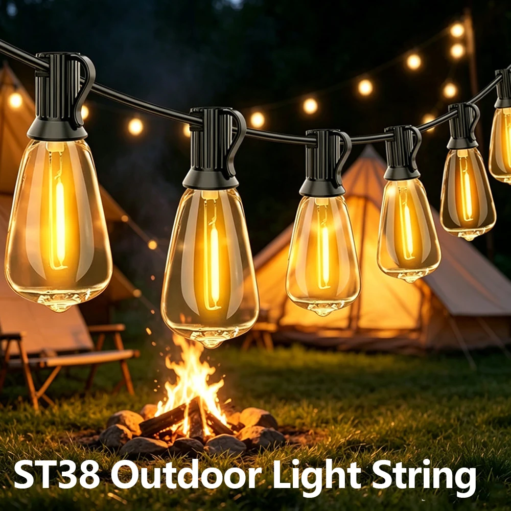 ST38 Outdoor String Lights LED Plastic Shatterproof Bulbs Garland Waterproof Patio Decor Lights for Garden Yard Wedding Party