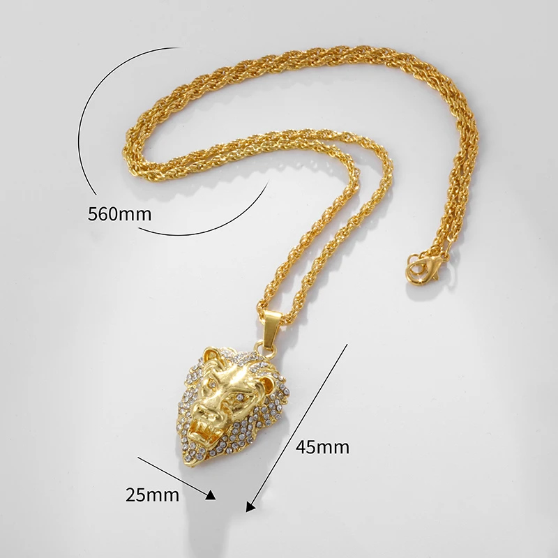 Fashion Personality Animal Lion Head Gold Color Personality Domineering Pendant Necklace for Men Trend Hip Hop Street Jewelry