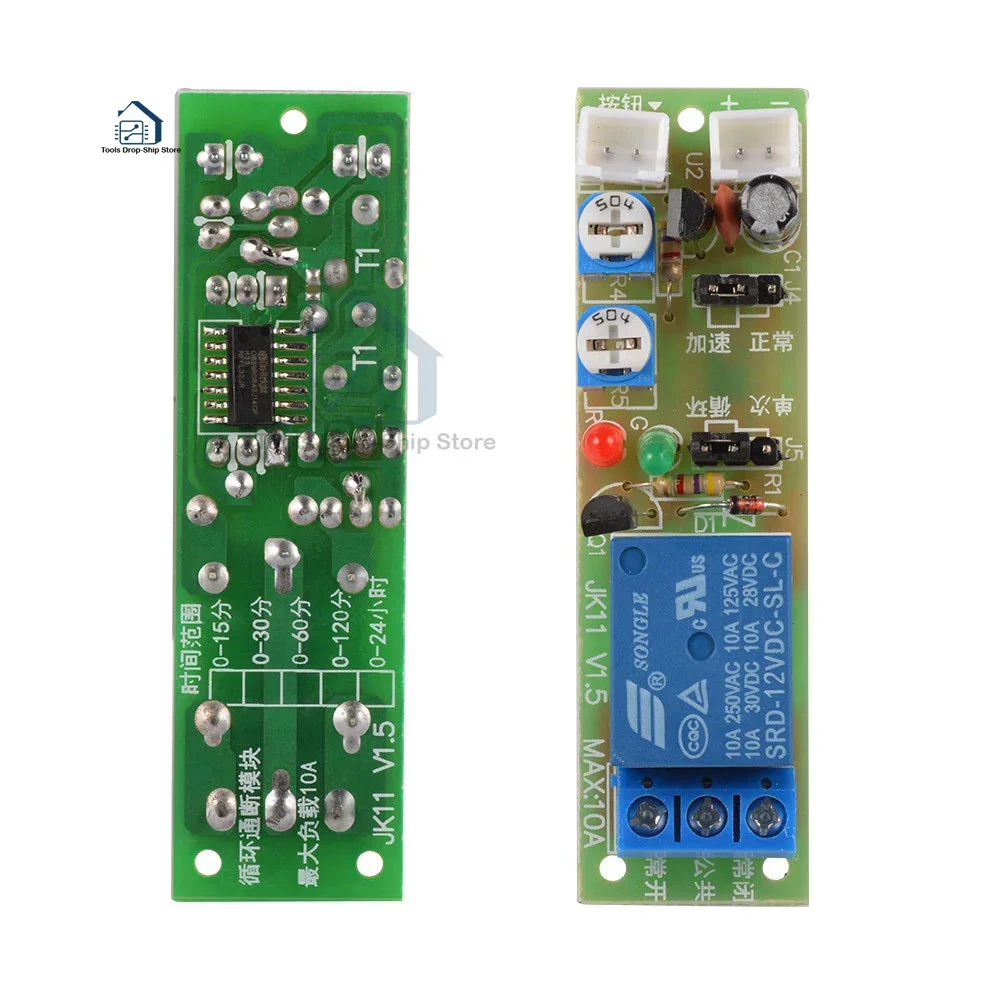 

JK11 Adjustable Cycle Timer Delay On/Off Switch Power Supply Relay Shield DC 5V 12V 24V Timer Delay Relay Module (0 -15 Minutes)