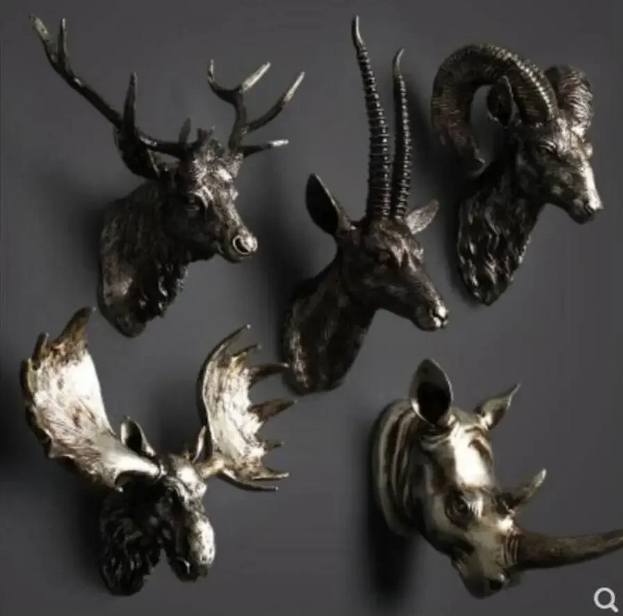 

Copper Statue Rhino head sheep head deer Rhinoceros retro creative home pendant resin animal head wall hanging decorations ccul
